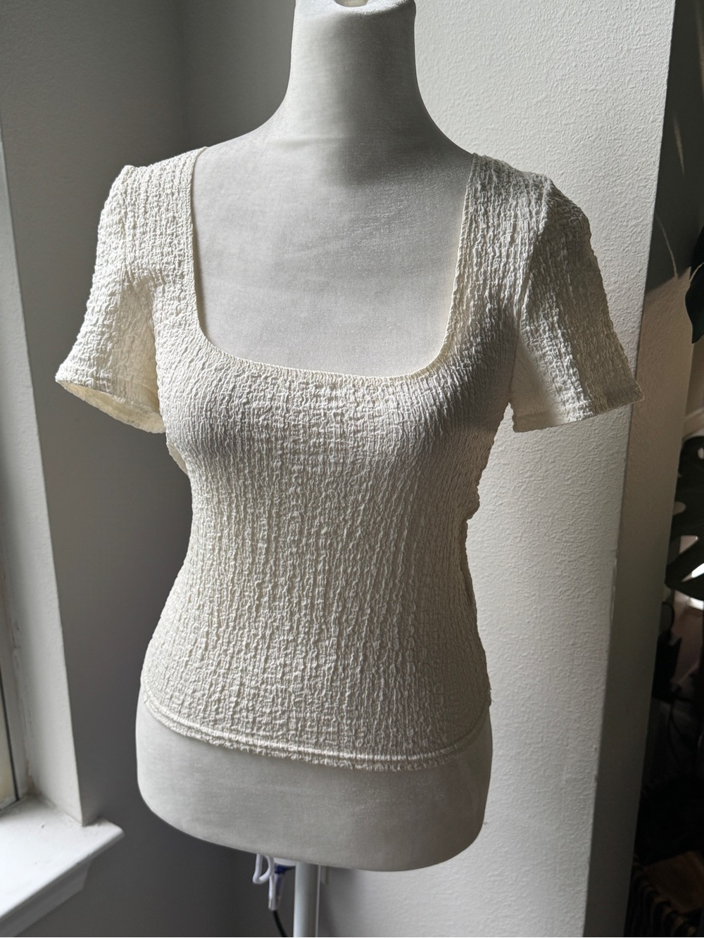 Madewell Cream Textured Square-Neck Crop Top